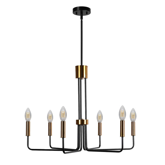 YANSUN 6-Light Industrial Black and Gold Chandelier with E12 Socket, No Bulb Included for Dining Room, Living Room, or Entryway