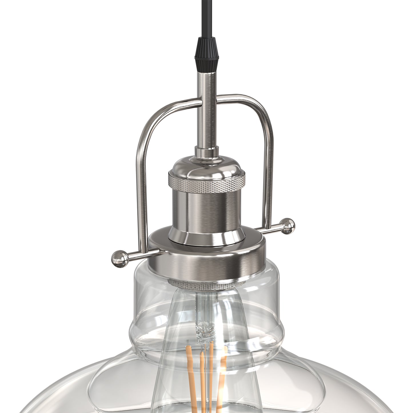 1-Light Brushed Nickel Modern Farmhouse Semi Flush Mount Pendant Light with Clear Glass Shaded