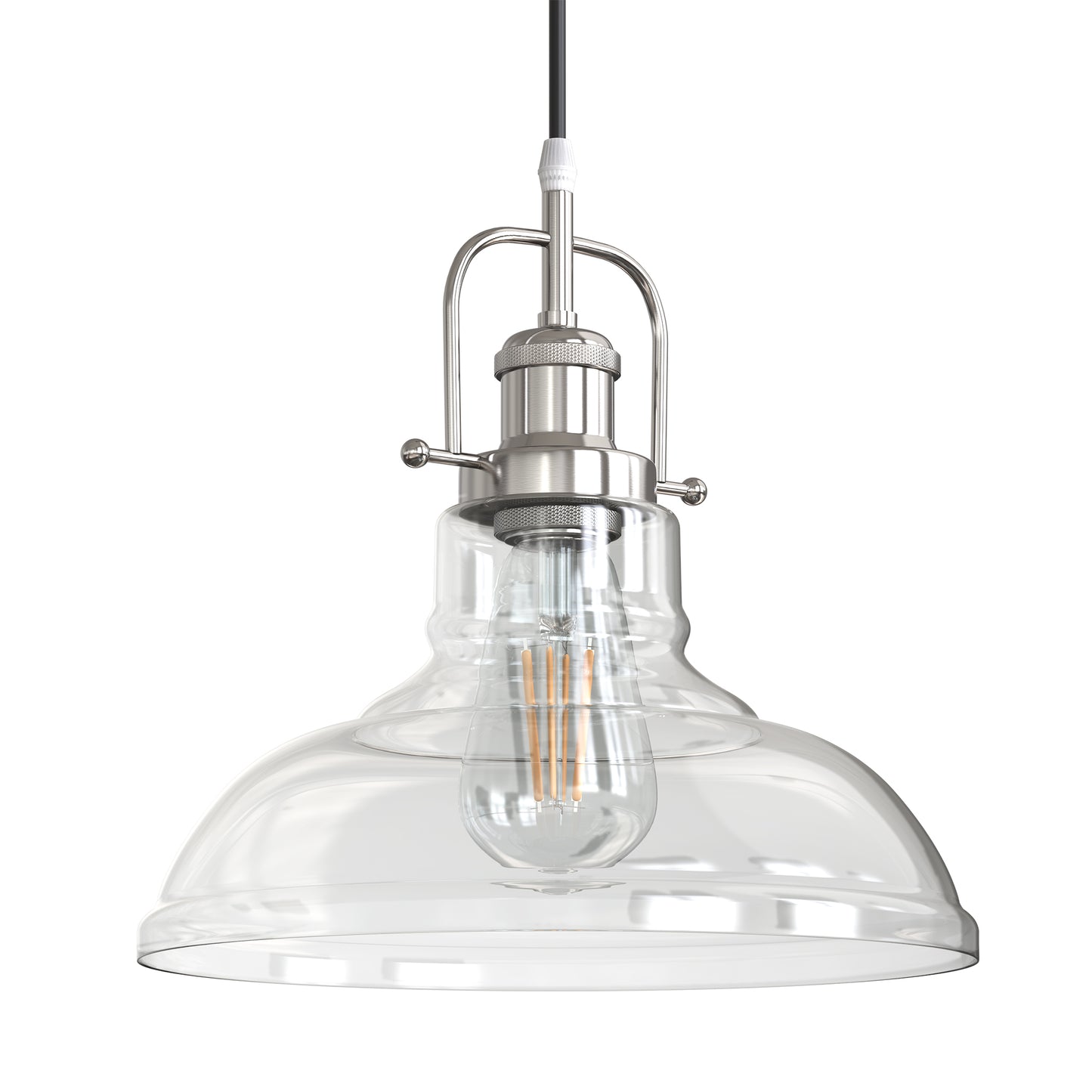 1-Light Brushed Nickel Modern Farmhouse Semi Flush Mount Pendant Light with Clear Glass Shaded