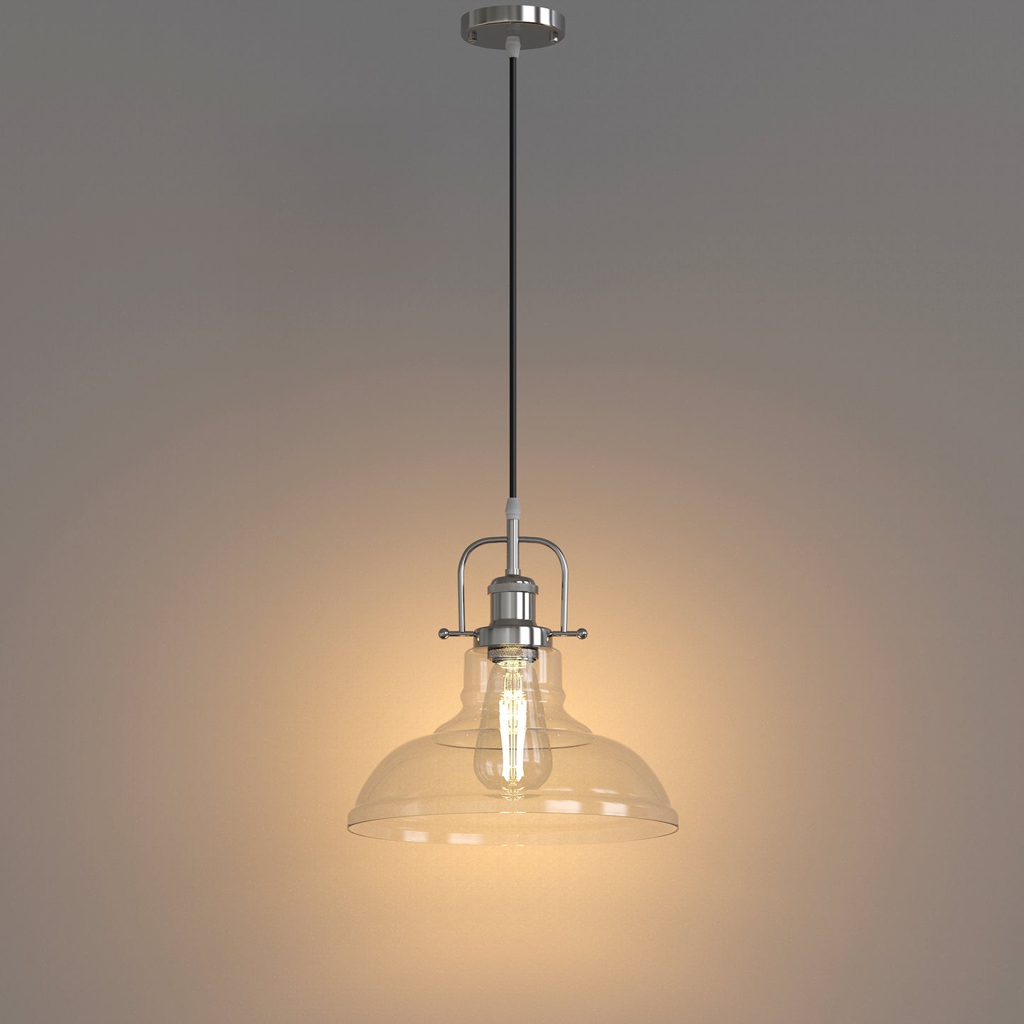1-Light Brushed Nickel Modern Farmhouse Semi Flush Mount Pendant Light with Clear Glass Shaded