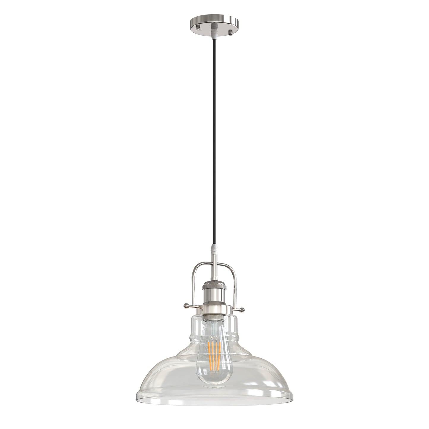 1-Light Brushed Nickel Modern Farmhouse Semi Flush Mount Pendant Light with Clear Glass Shaded