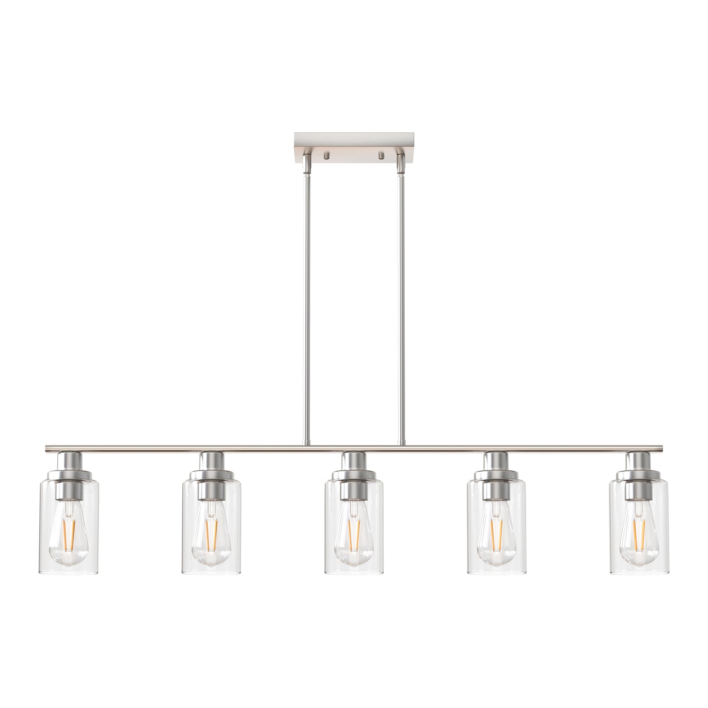 5-Light Brushed Nickel Modern Kitchen Island Pendant Lighting with Clear Glass Shade, Hanging Light for Dining Room