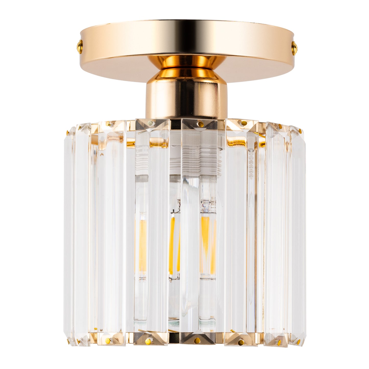 5 in.1-Light Gold Crystal Cylinder Semi Flush Mount Ceiling Light for Foyer Closet Entryway Kitchen Bedroom Dining Room