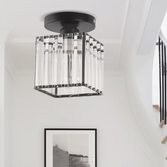 5.5 in.1-Light Black Square Crystal Semi Flush Mount Ceiling Light for Foyer Closet Entryway Kitchen Bedroom Dining Room
