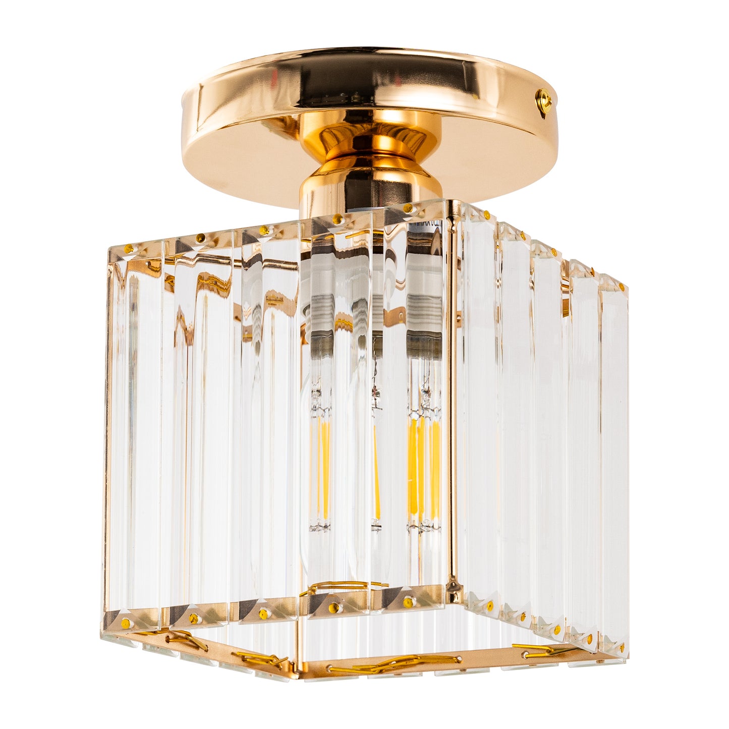 5.5 in. 1-Light Gold Square Crystal Semi Flush Mount Ceiling Light for Foyer Closet Entryway Kitchen Bedroom Dining Room