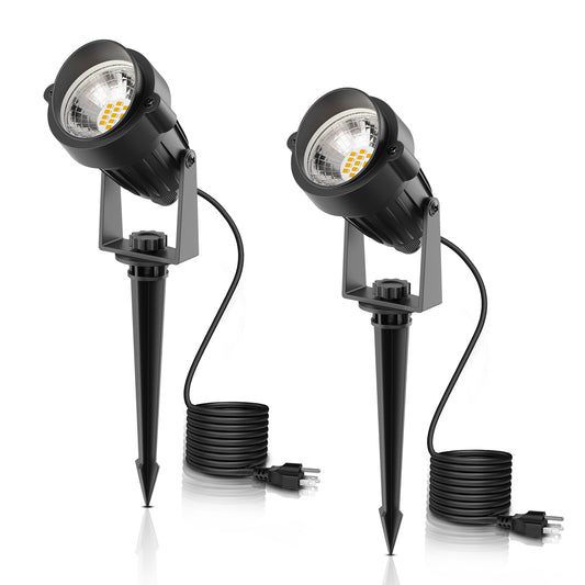 YANSUN IP66 Low Voltage Black Plug-in Integrated LED Landscape Flood Lights Landscape Spot Light with Adjustable Lamp 2-Pack