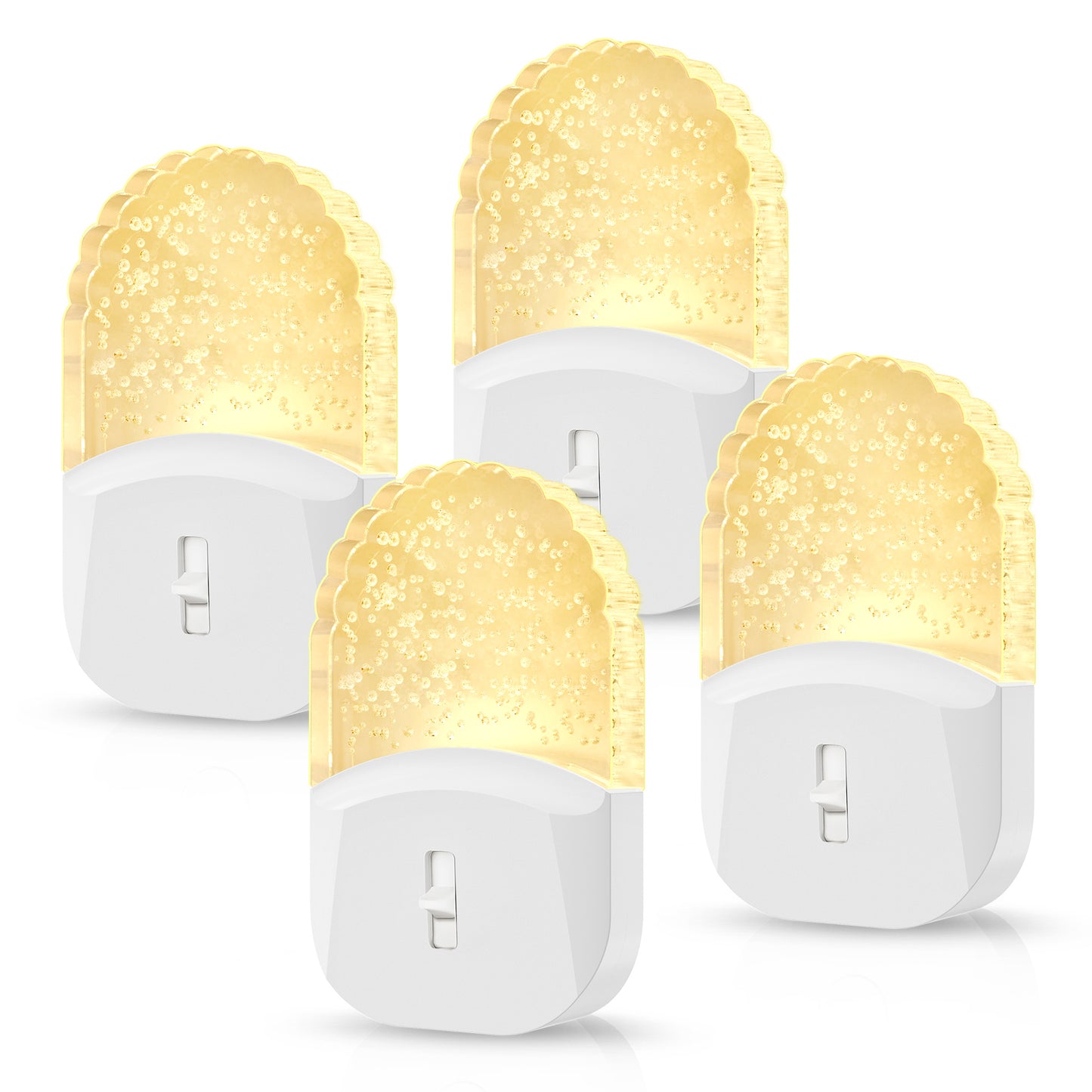 YANSUN 0.5-Watt Plug-in Integrated LED Night Light with Light Sensor, Acrylic Decoration, Warm 3000K, White, 4-Pack
