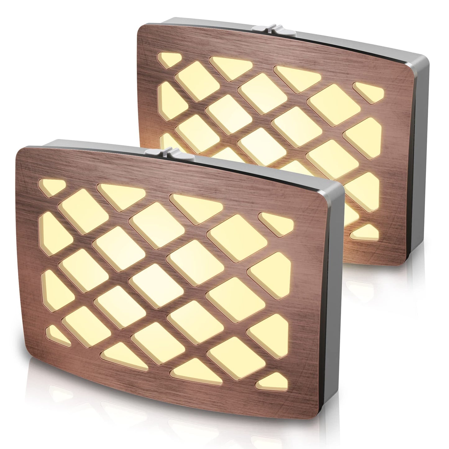 YANSUN 2.4 in. H Plug-in Vintage Night Light 2-Pack with Dimmer, 3000K Warm Glow, Etched Geometric Design
