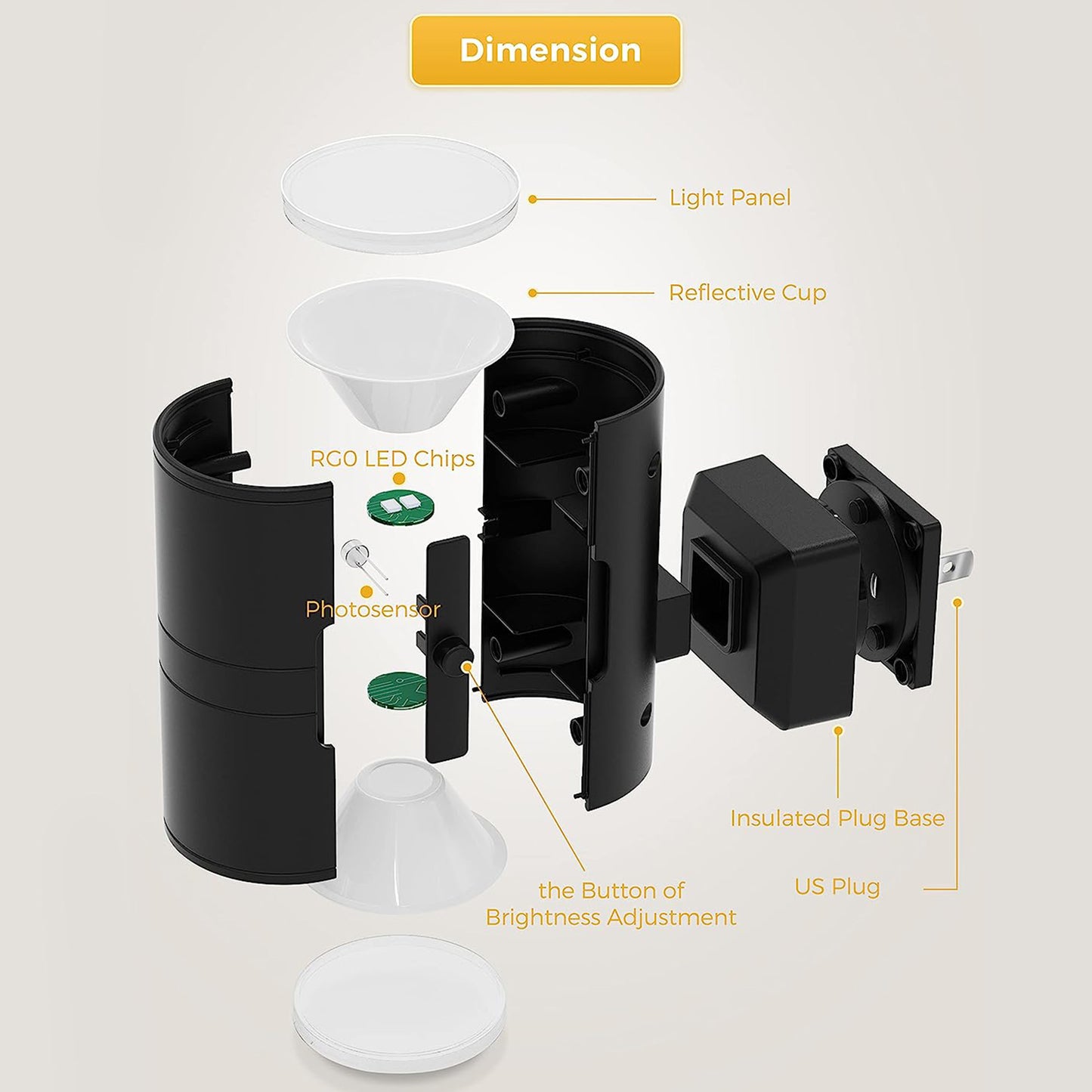 Dimmable Night Lights Plug into Wall, 3000K Soft White, Adjustable Brightness, Auto On/Off, 2-Pack for Bedroom, Hallway