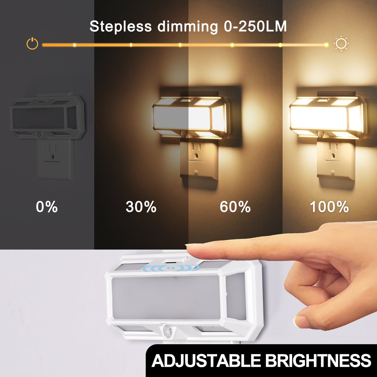 1-Light Dimmable LED Night Light Plug in with Dusk to Dawn Sensor, 3000K 0-250LM for Bathroom, Hallway, Bedroom (2-Pack)