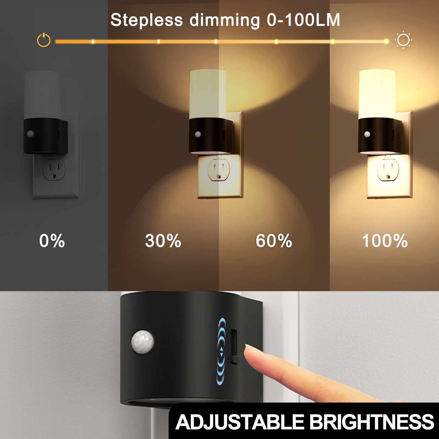 LED Motion Sensor Night Light Plug in 2-Pack, 100LM Dimmable, 3000K Soft White, Auto On/Off for Hallway, Bedroom