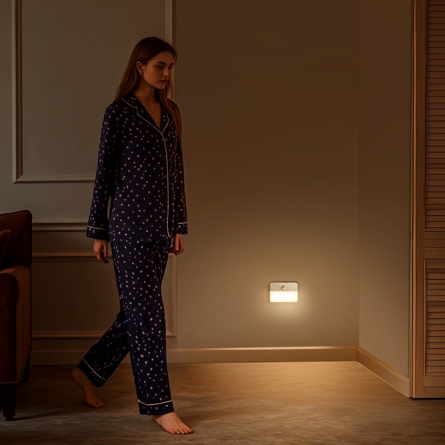 1-Light LED Motion Sensor Night Light, Rechargeable LED Night Light, 35LM Soft White for Stairs, Hallway (2-Pack)