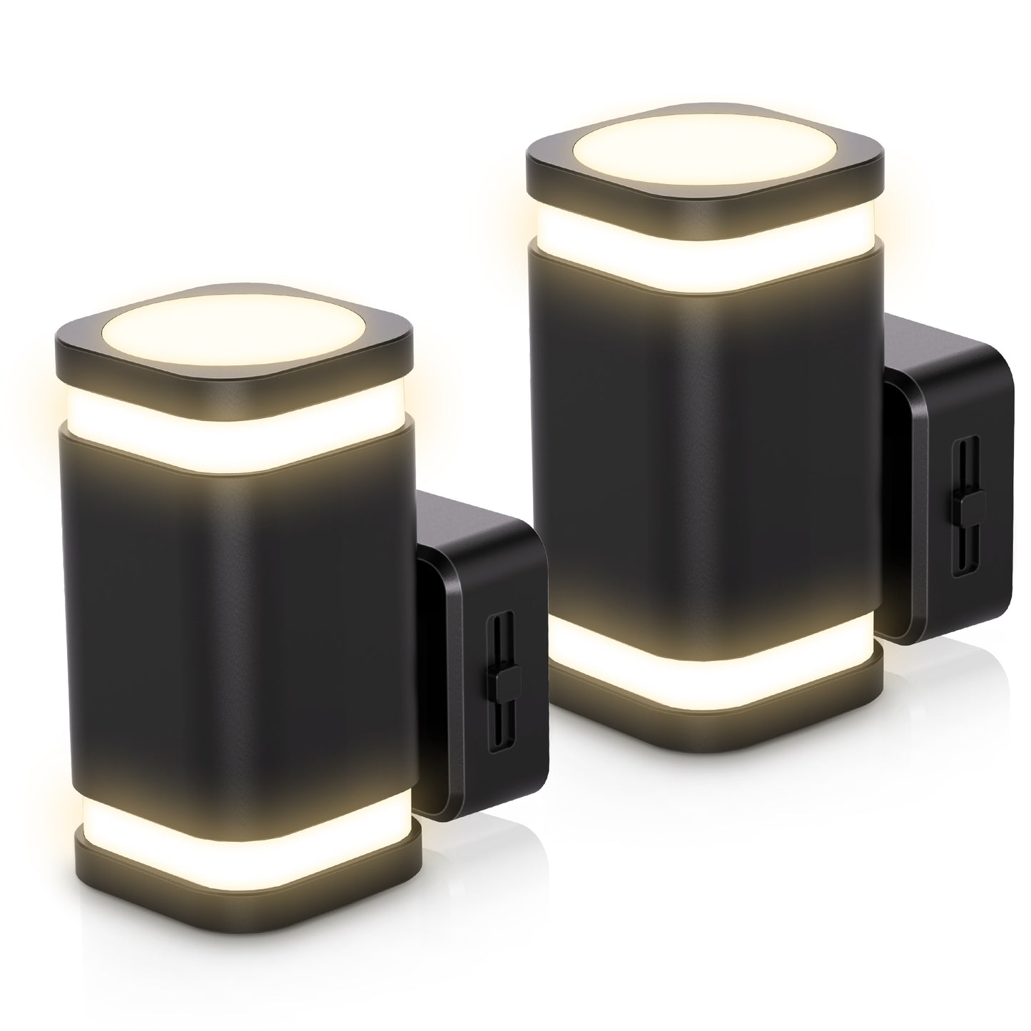YANSUN 2-Pack 1W Black Plug-In Motion Sensor Night Lights, Rounded Square Tube Wall Lamp, Sliding Dimming, Warm 3000K