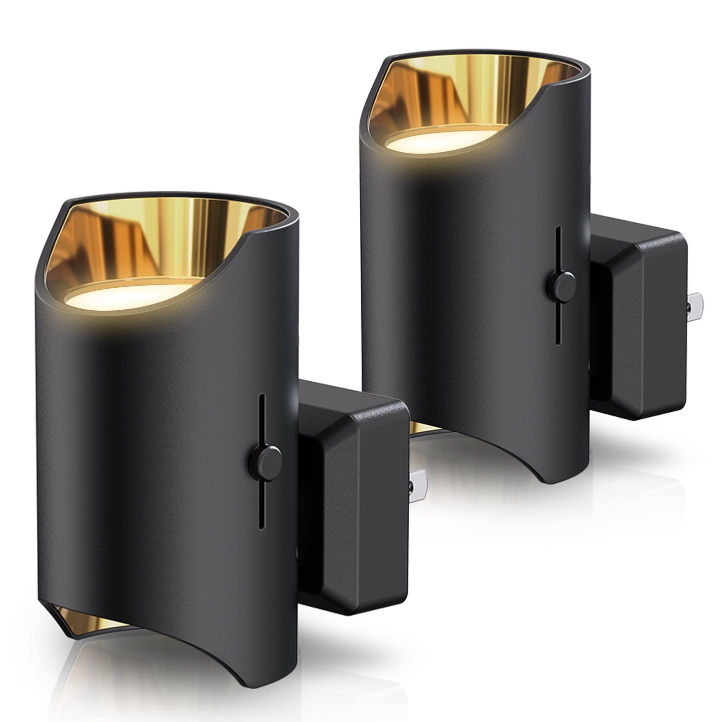 YANSUN 2-Pack 1W Black Plug-In Light-Control Night Lights, Cylindrical Up-Down Wall Lamps, Sliding Dimming, Warm 3000K