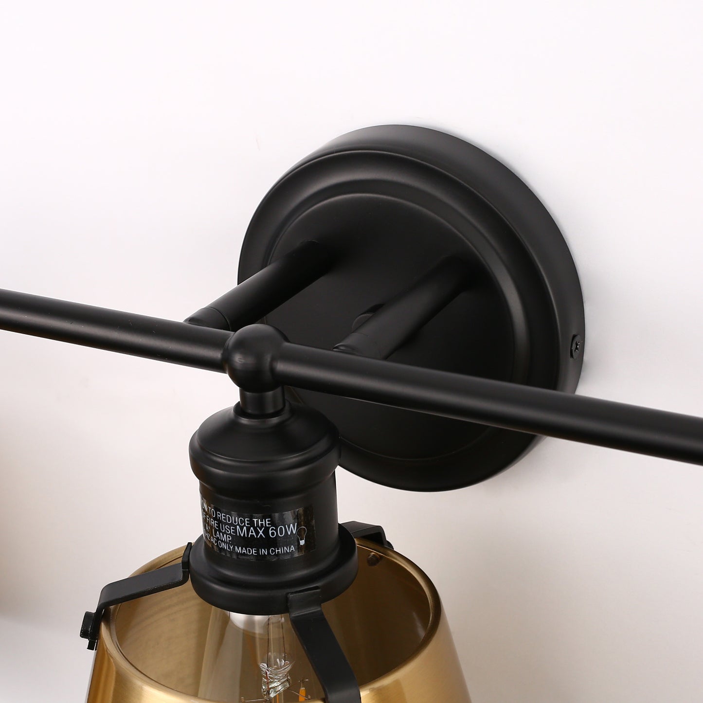 24 in. 3-Light Black and Gold Modern Bell Vanity Light for Bathroom Mirror with Metal Shades