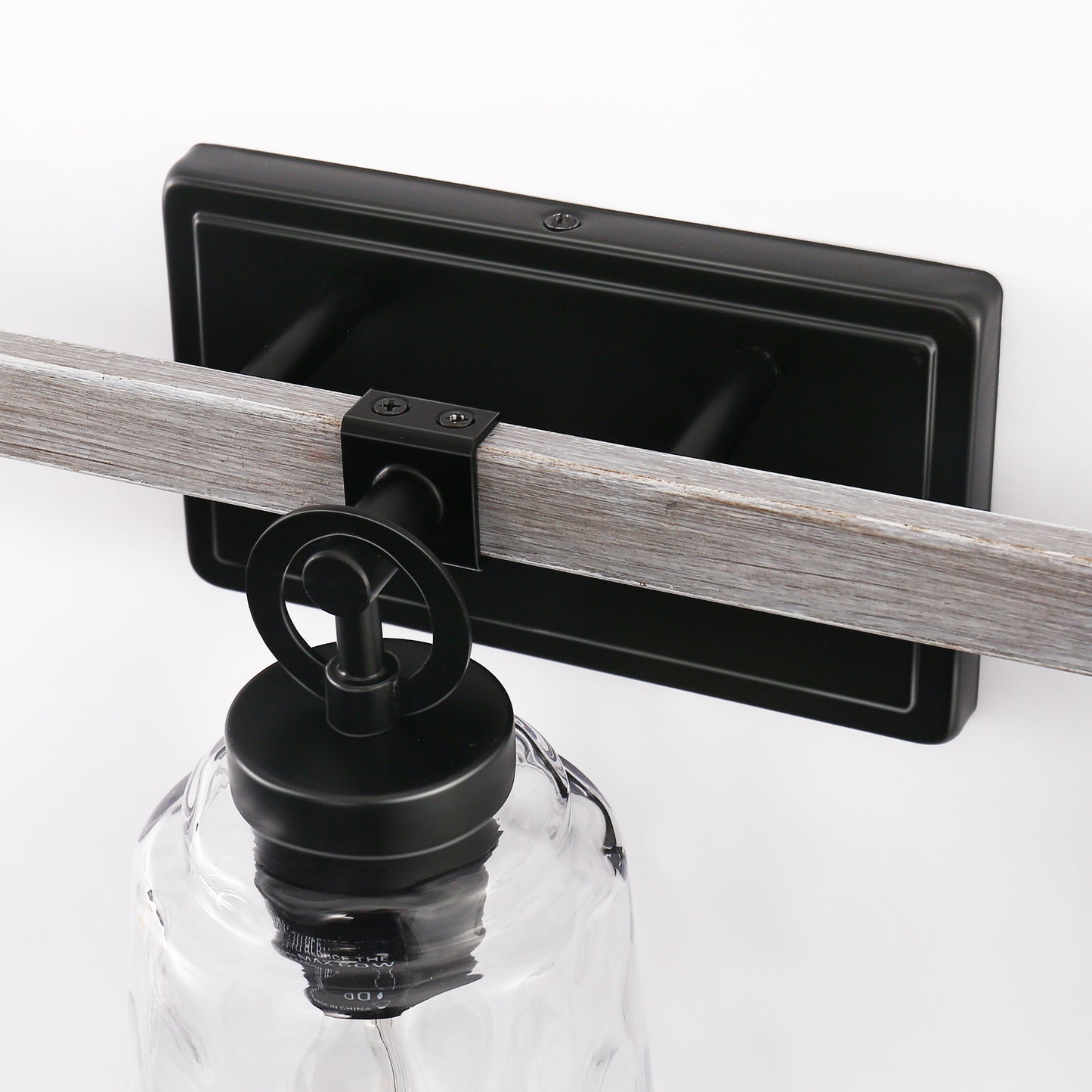 24 in. 3-Light Black and Wood Grain Modern Bell Vanity Light for Bathroom Mirror with Water Glass Shades