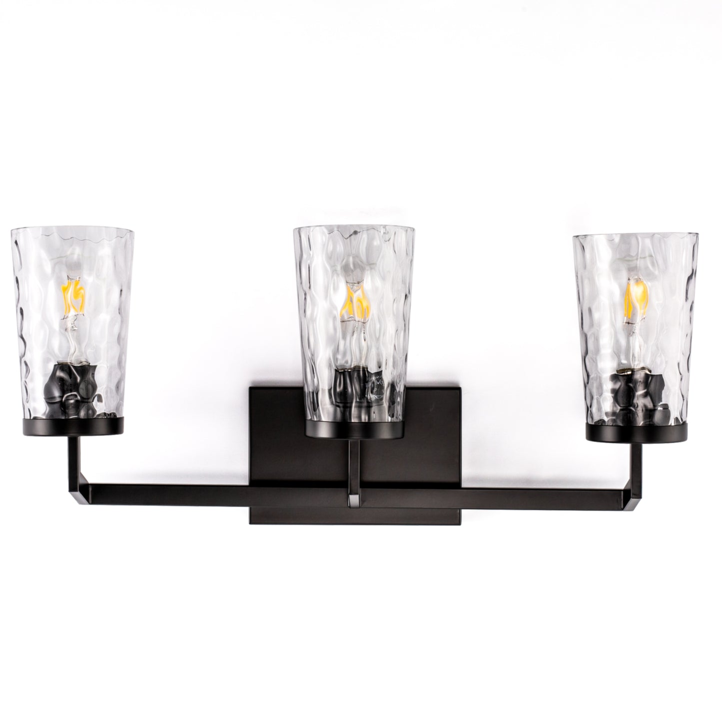 22 in. 3-Light Black Industrial Bell Vanity Light for Bathroom Mirror with Water Glass Shades