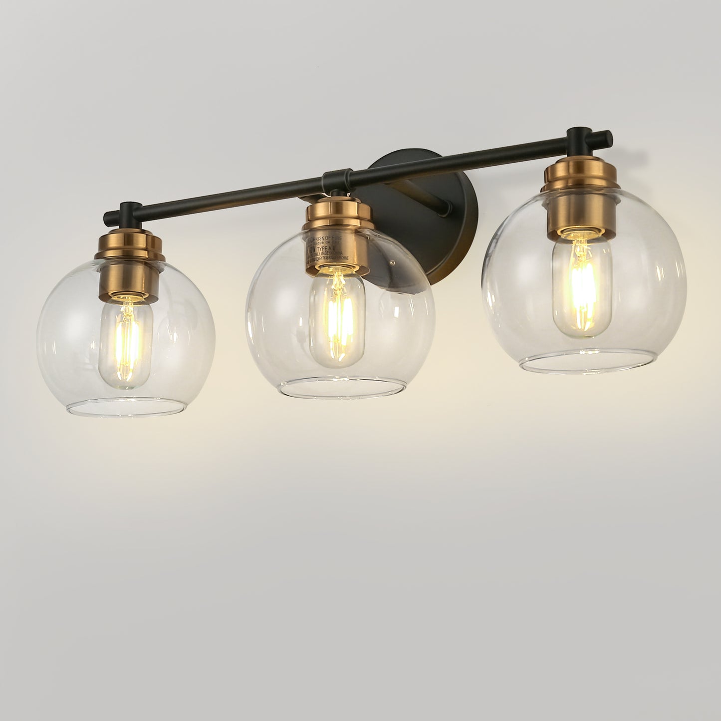 22 in. 3-Light Black and Gold Modern Bathroom Vanity Light with Clear Glass Shades, Wall Sconce for Large Spaces
