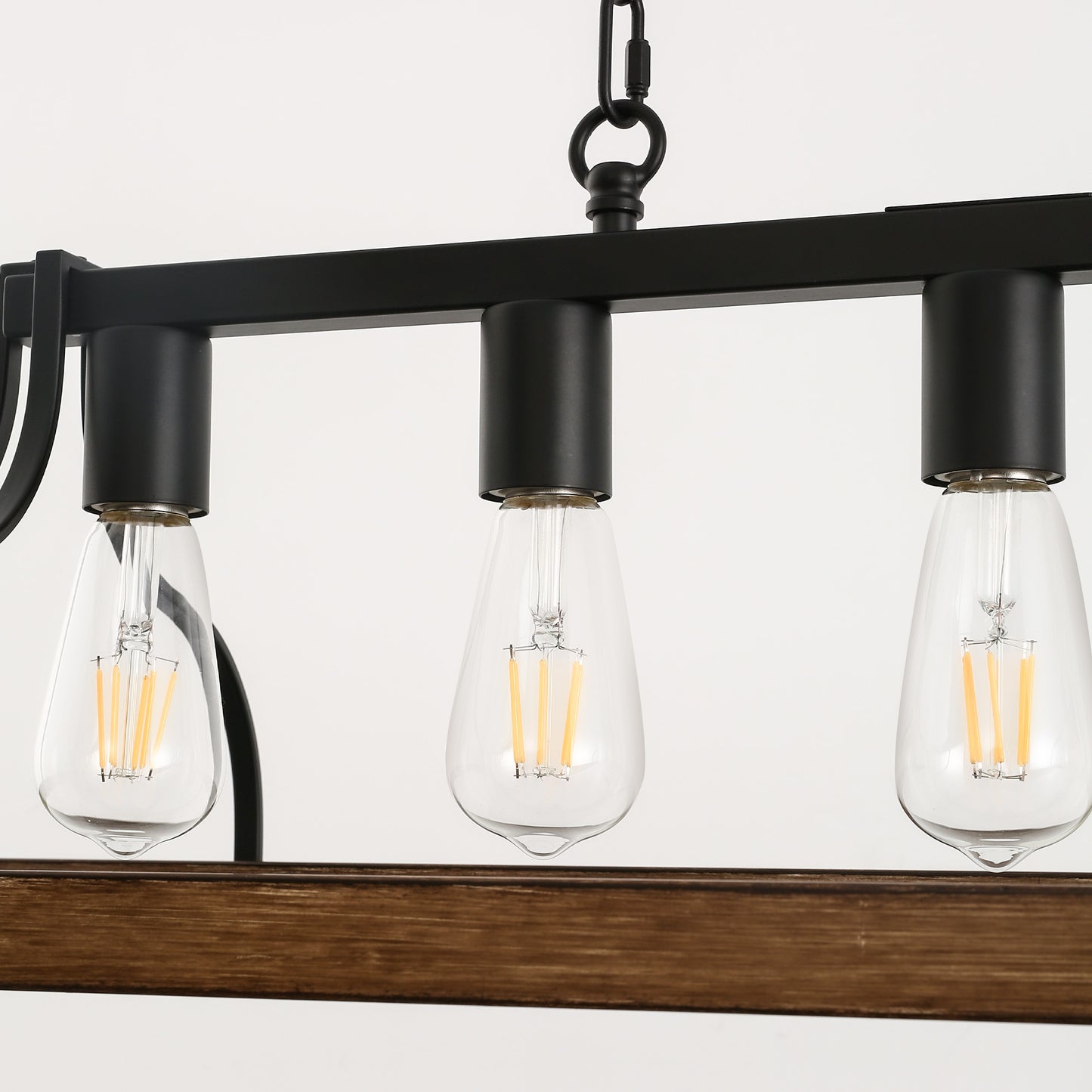 Rustic 5-Light Kitchen Island and Dining Room Light, Farmhouse Linear Chandelier with Black and Brown Wood Finish