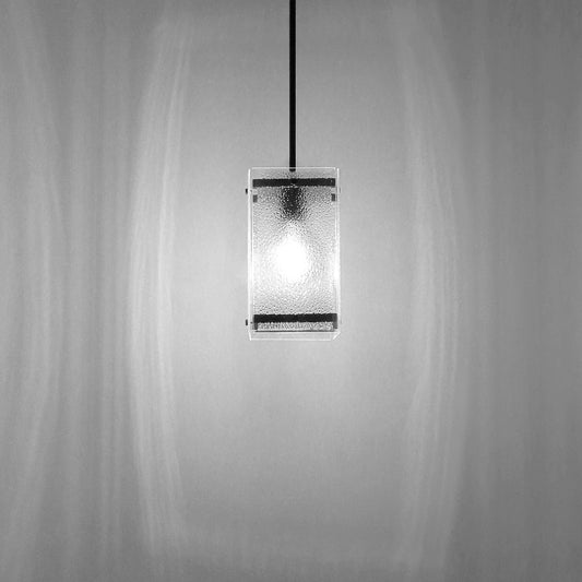 YANSUN Modern 1-Light Black Pendant Light with Stone-Pattern Glass Shade and Beveled Edge, Adjustable Rod, E26 Base