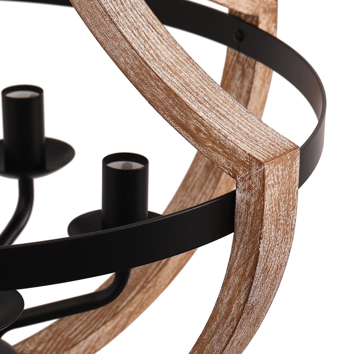 Modern Geometric 5-Light Chandelier, Black and White Wood Finish, Industrial Hanging Light Fixture for Dining Table