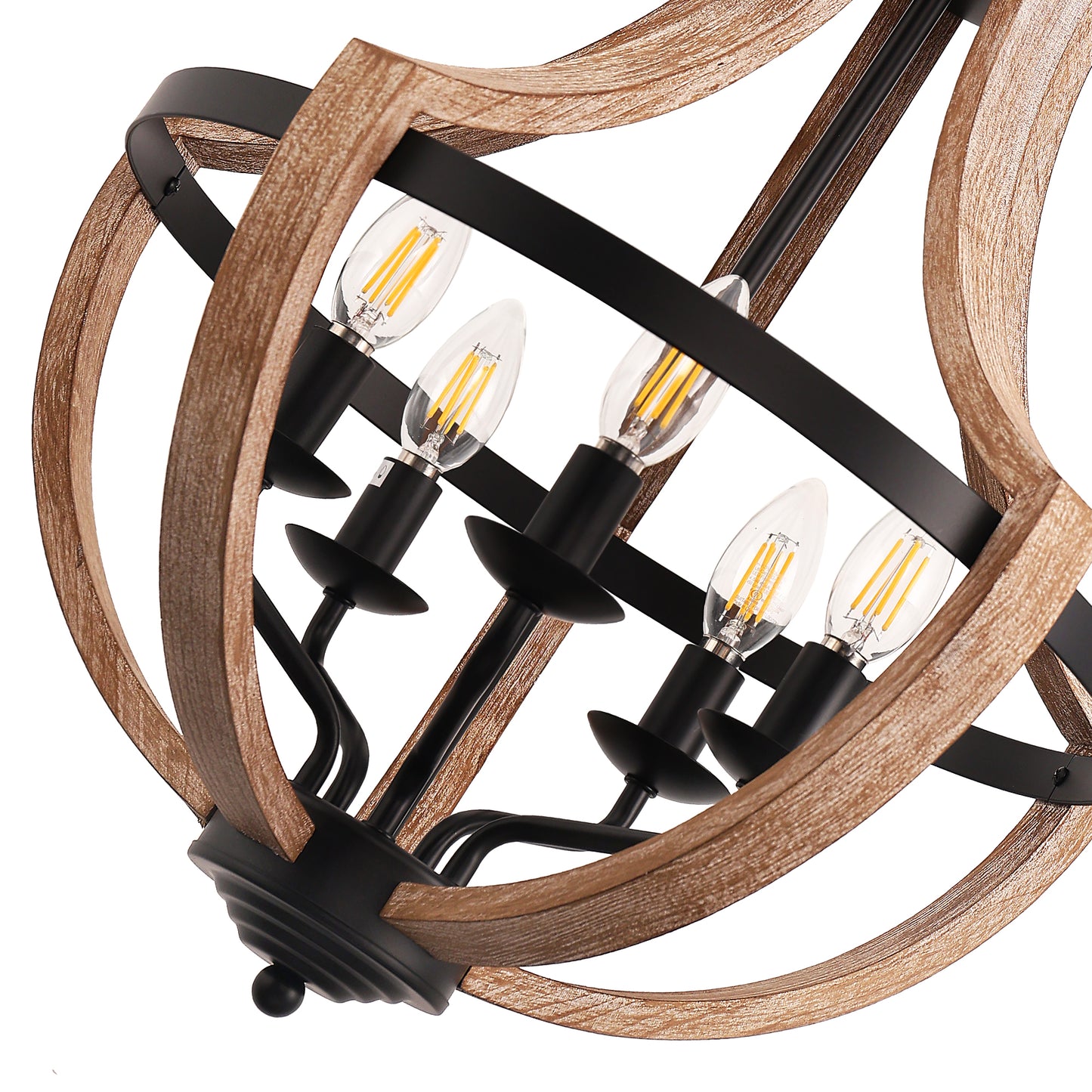 Modern Geometric 5-Light Chandelier, Black and White Wood Finish, Industrial Hanging Light Fixture for Dining Table