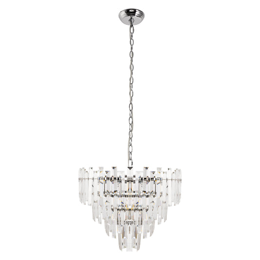 YANSUN 6-Light Chrome 3-Tier Crystal Drum Chandelier E12 Base Pendant Light with Crystal Shade for Living Room Dining Room