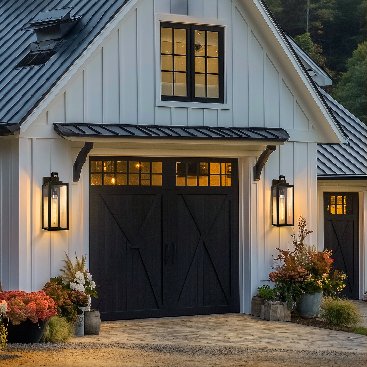 18 in. 2-Pack Large Black Dusk to Dawn Outdoor Waterproof Lantern Wall Lights with Clear Glass Shade(T30 Bulbs Included)