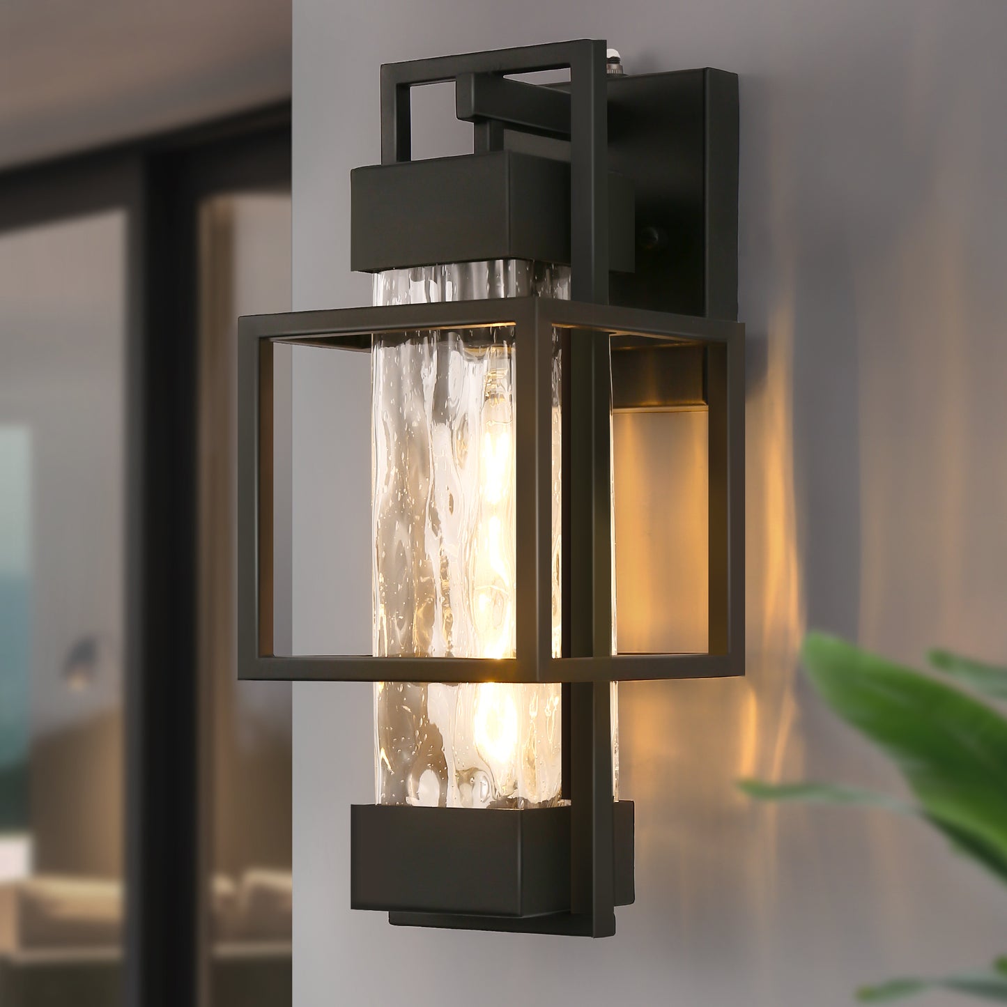 1-Light Modern Black Outdoor Wall Lantern Sconce with Clear Glass, T10 LED Bulbs Included(2-Pack)