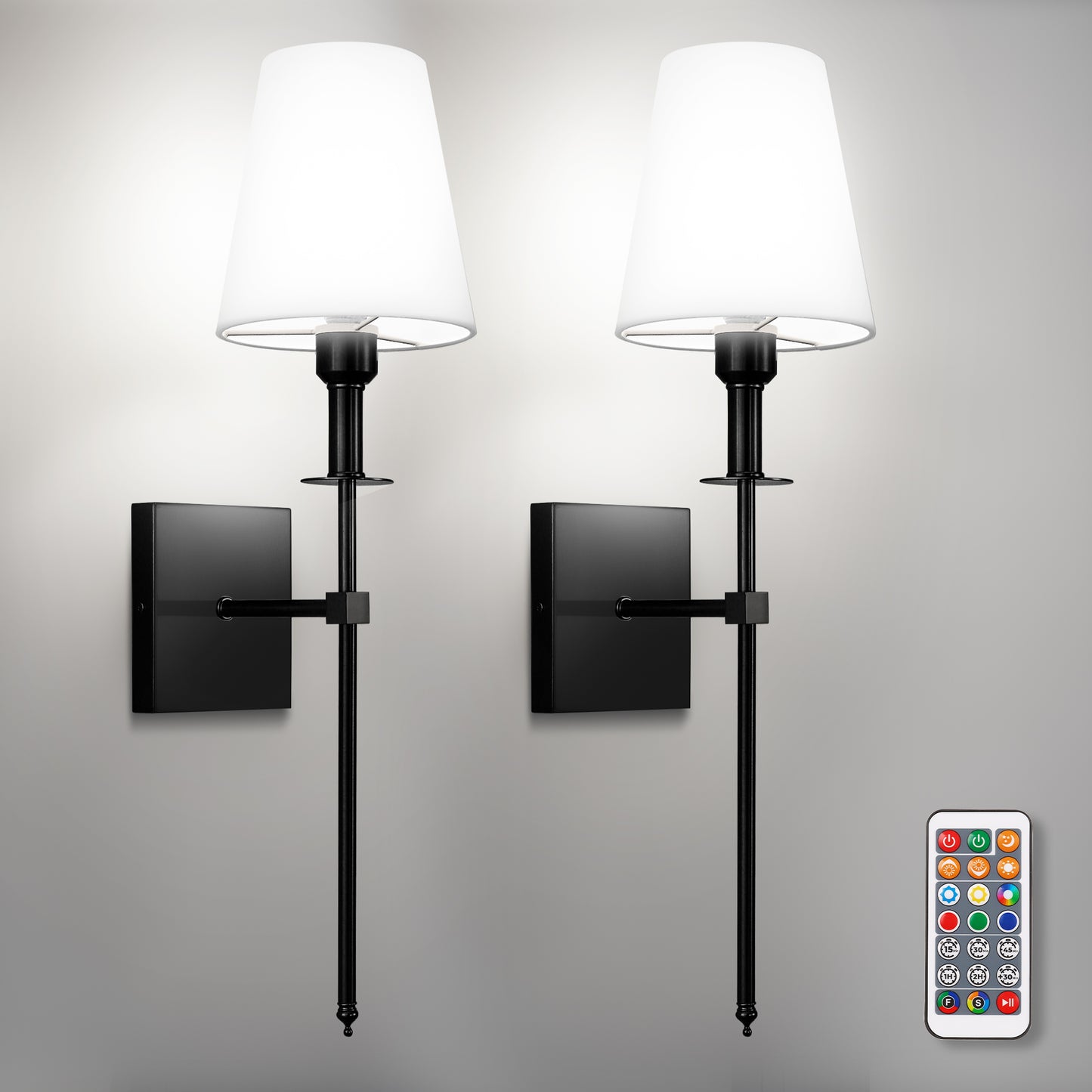 6 in. 1-Light Black Wall Sconces with Bulbs Rechargeable Wireless Wall Sconces Dimmable with Remote for Bedroom (2-Pack)
