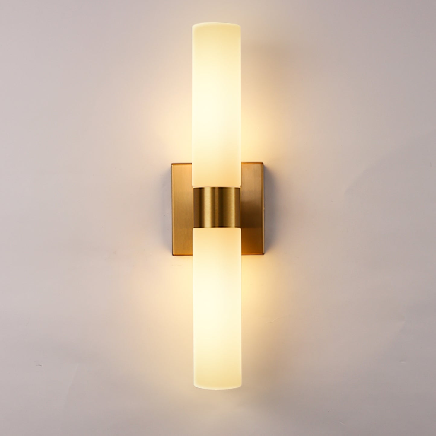 18 in. 2-Light Modern Gold Double Tube Wall Sconce, Sleek Up and Down Light Fixture for Bathroom, Bedroom, or Hallway