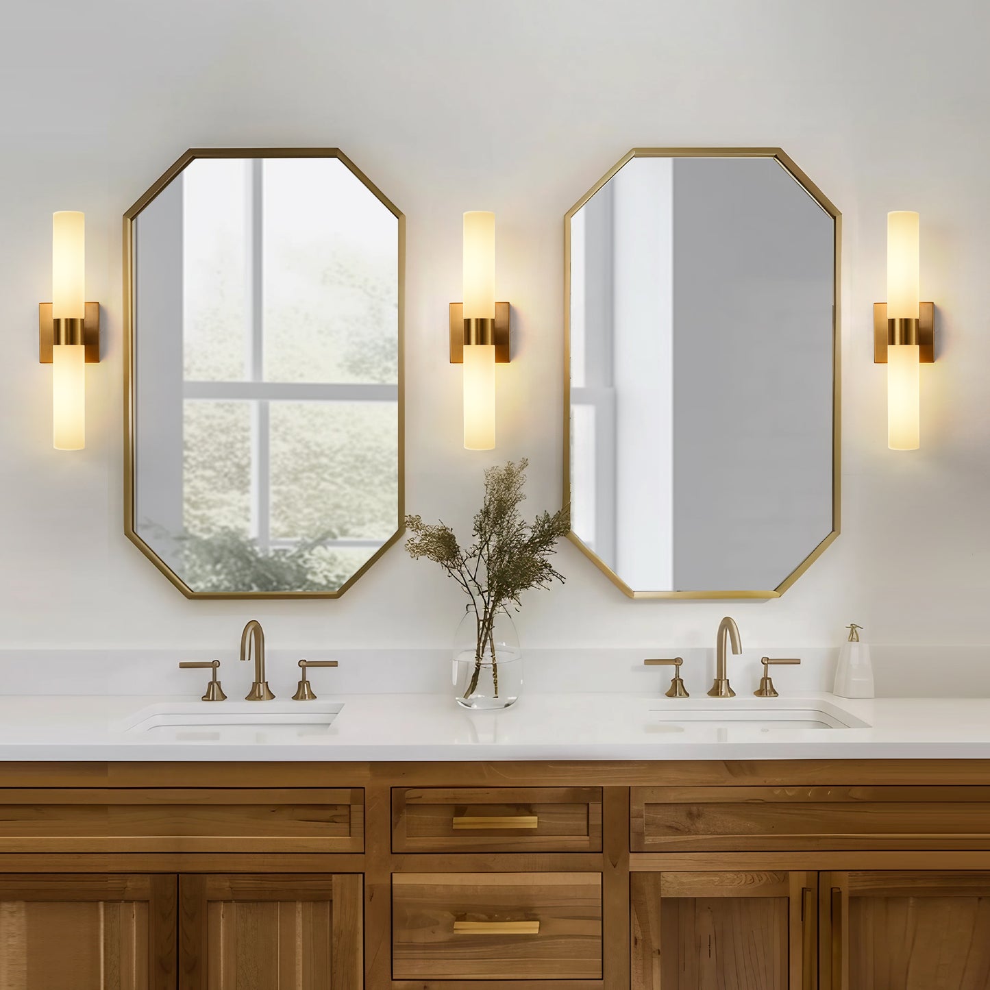 18 in. 2-Light Modern Gold Double Tube Wall Sconce, Sleek Up and Down Light Fixture for Bathroom, Bedroom, or Hallway