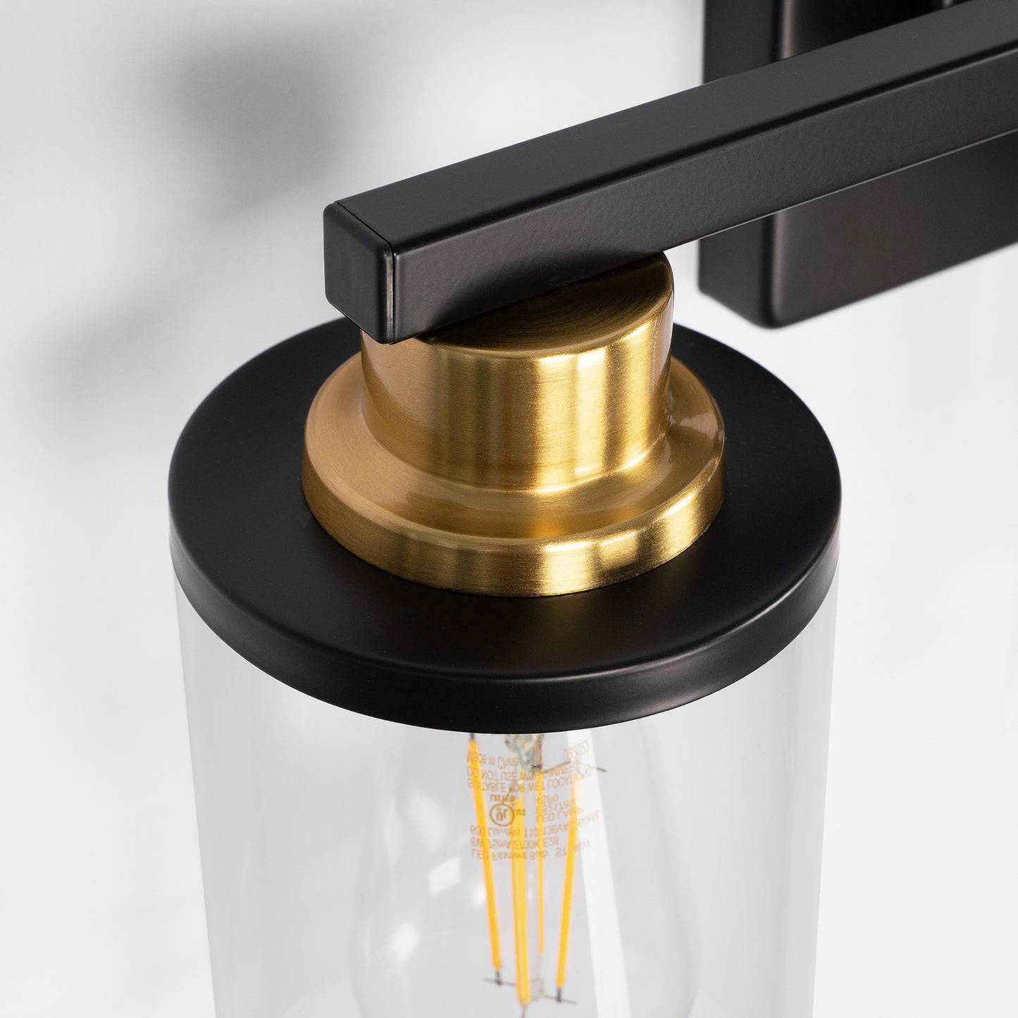 27 in. 4 Light Bathroom Vanity Light, Modern Black and Gold Bathroom Lights Fixtures Over Mirror with Clear Glass Shade