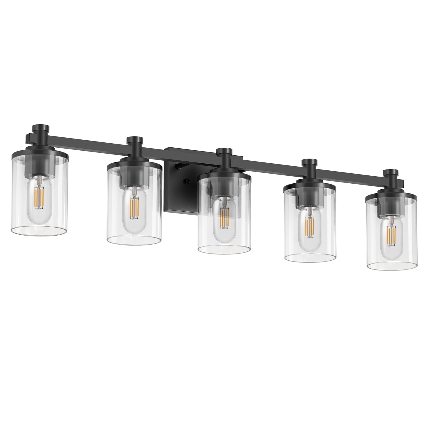 33 in. 5-Light Black Bathroom Vanity Light with Clear Glass Shades for Bathroom, Bedroom, or Hallway