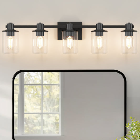 32 in. 5-Light Black Bathroom Vanity Light Fixture with Clear Glass Shades,Vanity Lights for Mirror, Hallway or Bathroom