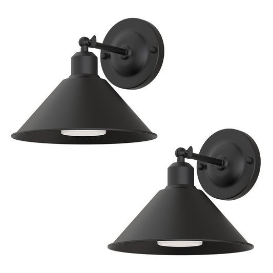 YANSUN 9 in. 1-Light Black Dimmable Wireless Wall Sconces, LED Lights with Remote Control for Living Room or Hallway (2-Pack)