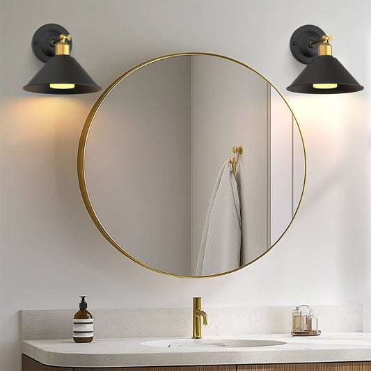 9 in.2-Pack Black and Gold Bell Wireless Wall Sconces, Dimmable LED Wall Lights with Remote Control for Bathroom Bedroom