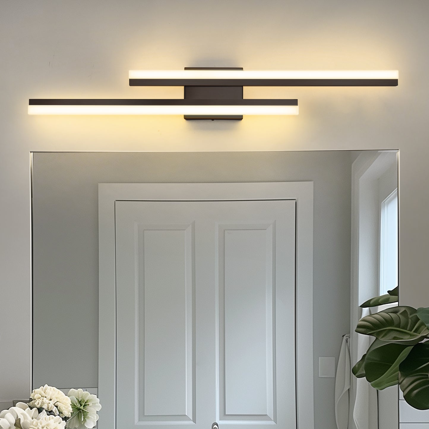 2-Light Modern Matte Black LED Wall Sconce with Frosted Acrylic Shade, Linear Sconce for Bedroom, Hallway, Living Room