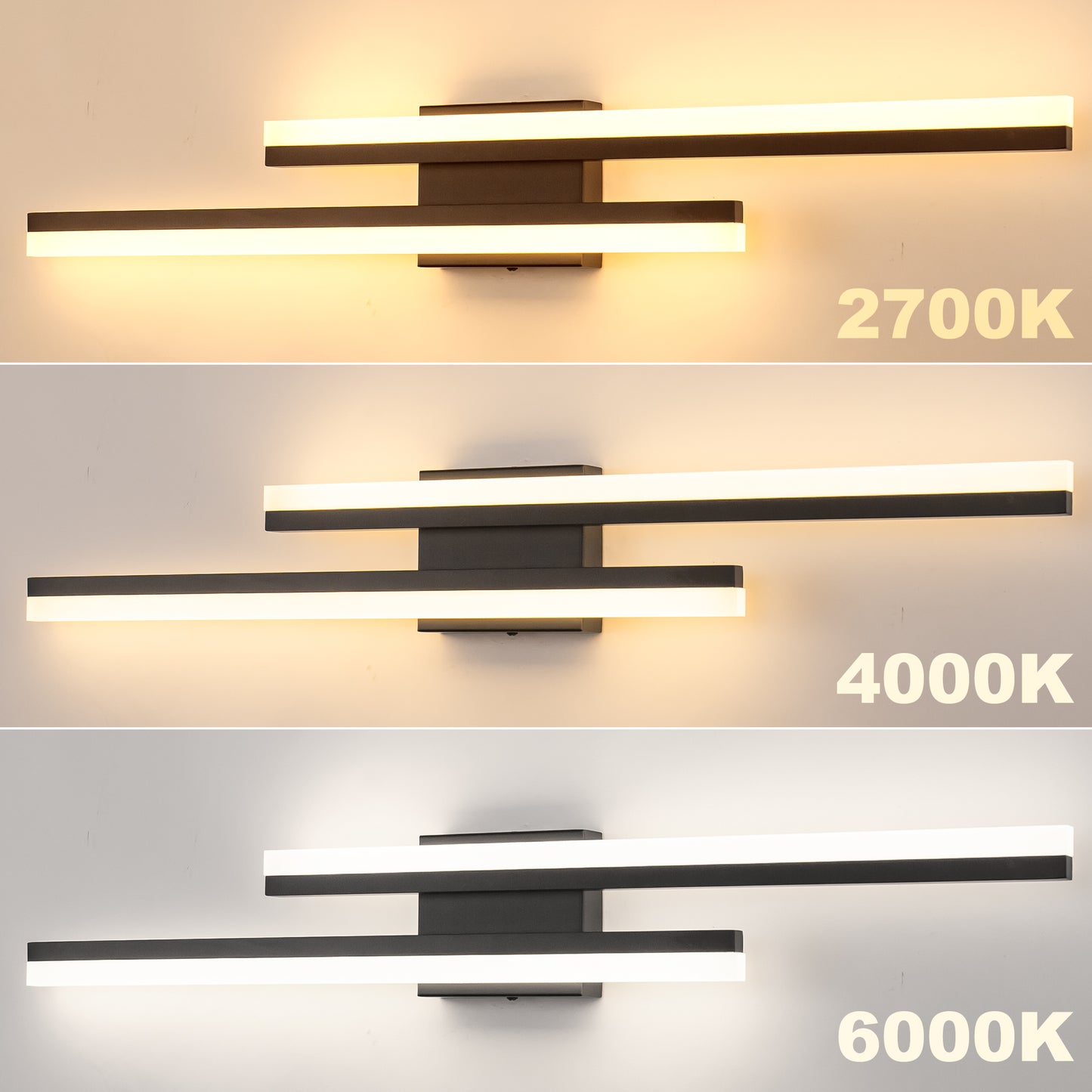 2-Light Modern Matte Black LED Wall Sconce with Frosted Acrylic Shade, Linear Sconce for Bedroom, Hallway, Living Room