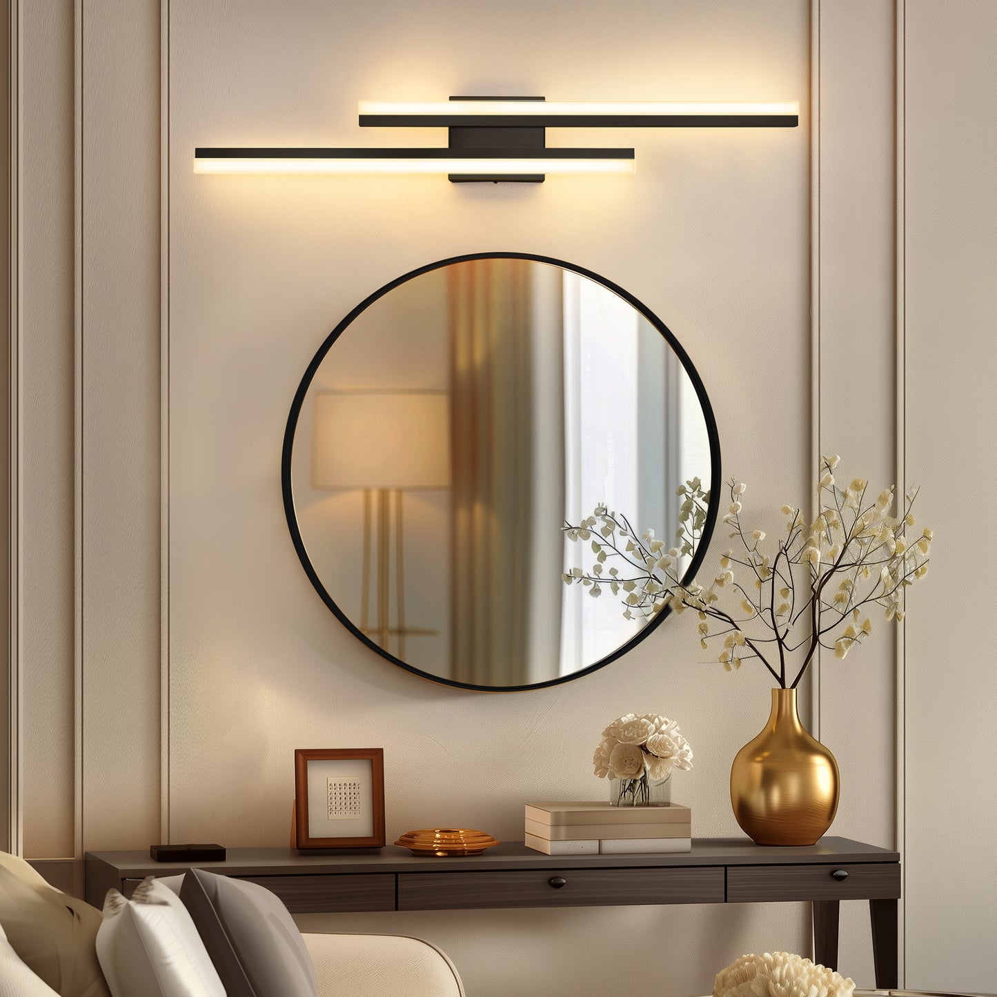 2-Light Modern Matte Black LED Wall Sconce with Frosted Acrylic Shade, Linear Sconce for Bedroom, Hallway, Living Room