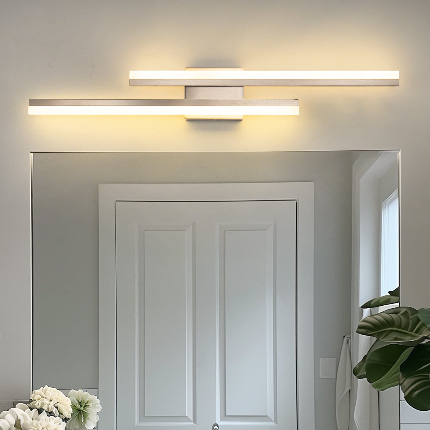2-Light Minimalist Nickel LED Wall Sconce with Frosted Acrylic Shade, Modern Wall Light for Bedroom, Living Room