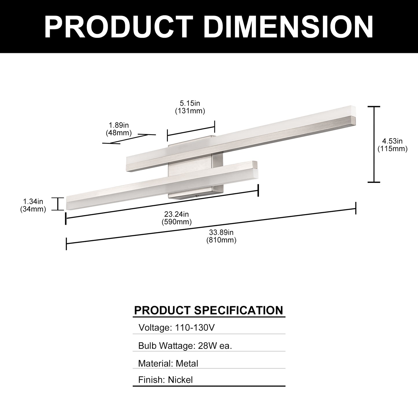 2-Light Minimalist Nickel LED Wall Sconce with Frosted Acrylic Shade, Modern Wall Light for Bedroom, Living Room