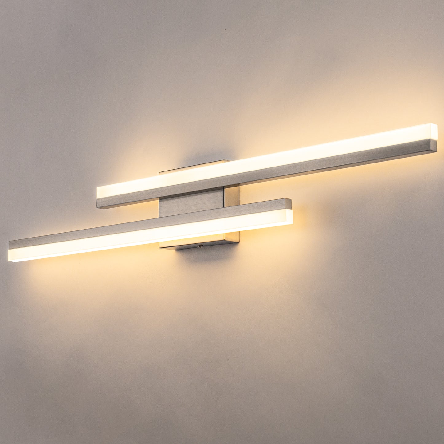 2-Light Minimalist Nickel LED Wall Sconce with Frosted Acrylic Shade, Modern Wall Light for Bedroom, Living Room