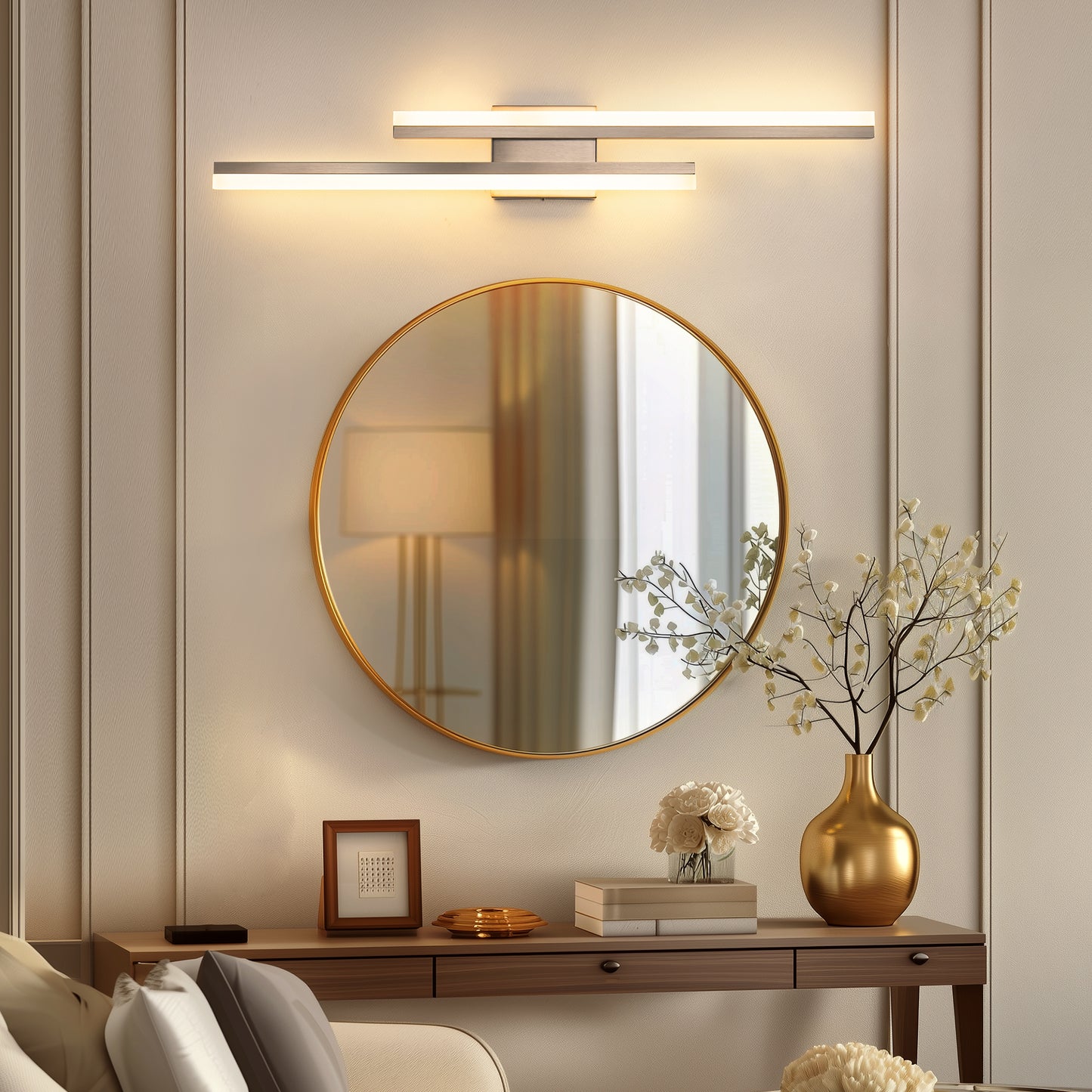 2-Light Minimalist Nickel LED Wall Sconce with Frosted Acrylic Shade, Modern Wall Light for Bedroom, Living Room