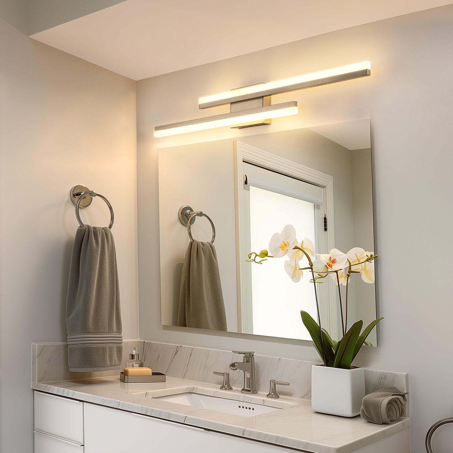 2-Light Minimalist Nickel LED Wall Sconce with Frosted Acrylic Shade, Modern Wall Light for Bedroom, Living Room