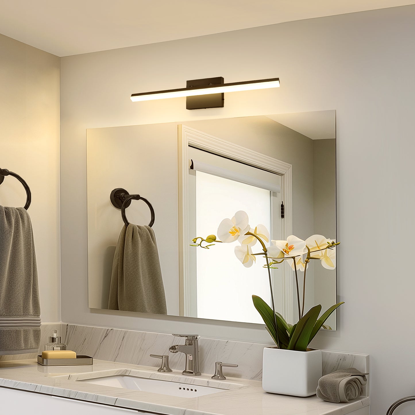 24-Watt 1-Light 24 in. Wall Sconce Vanity Light in Black, Integrated LED Bathroom Wall Light Bar, Light for Mirror