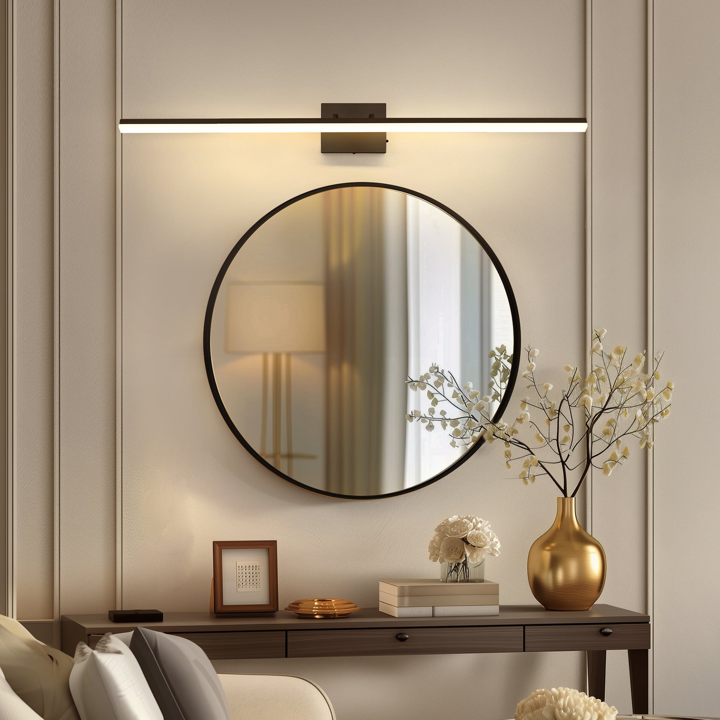 48 in 1-Light 24W Black Integrated LED Vanity Light, Bathroom Wall Sconce, Modern Light Bar for Mirror and Makeup