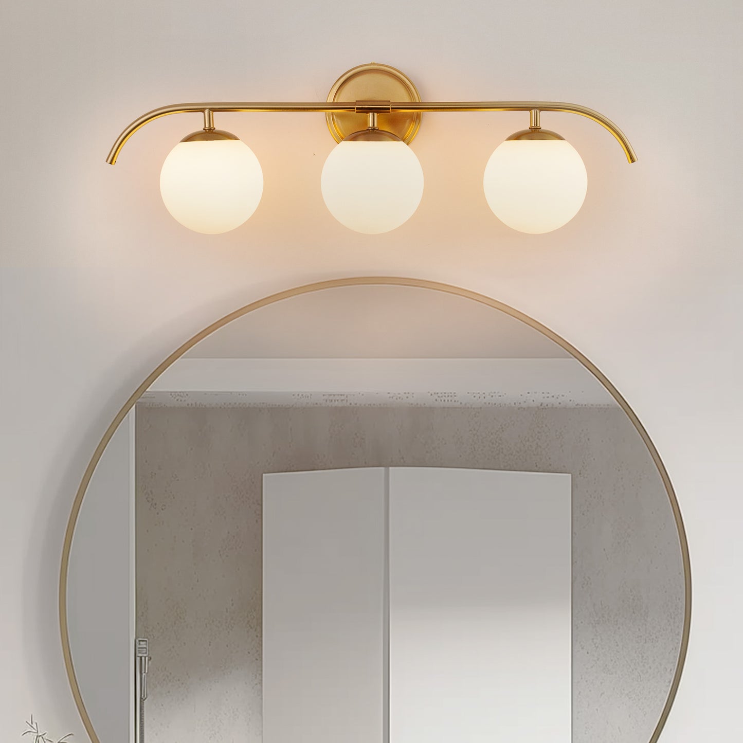 24 in. 3-Light Brass Vanity Light Fixture with Frosted Glass Globes Modern Wall Sconce for Bathroom, Mirror, and Hallway