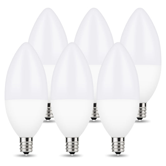 Yansun 60 Watt LED Non-Dimmable Light Bulb E12/Candelabra (Set of 6), B10 Chandelier Candle Bulbs 5000K Daylight White, 6W Type B Ceiling Fan Bulbs 470LM, Non-Dimmable, 6 Packs