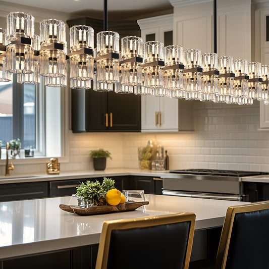 53 in. 60-Light Black Crystal Rectangular Chandelier for Large Living Room, Dining Room